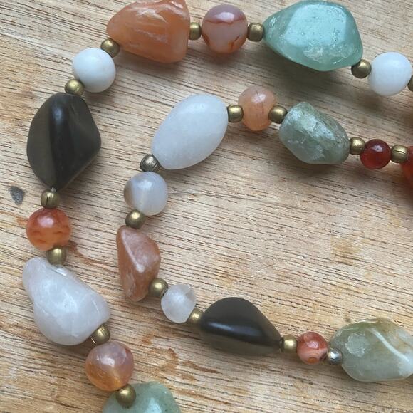 Chunky Earth’s Palette Crystal Gemstone Vintage Necklace Agate Jasper Quartz 32” - Picture 4 of 6